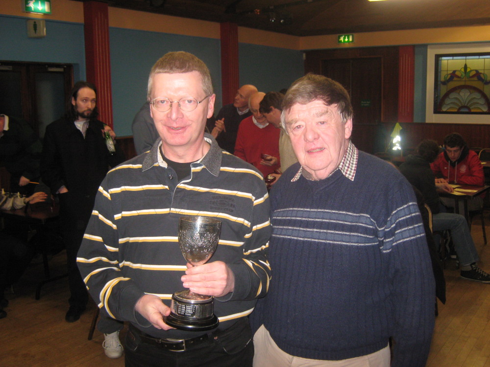 Phibsboro Armstrong Team Captain Kevin Butler with Paul Cassidy (Leinster Chess Union)